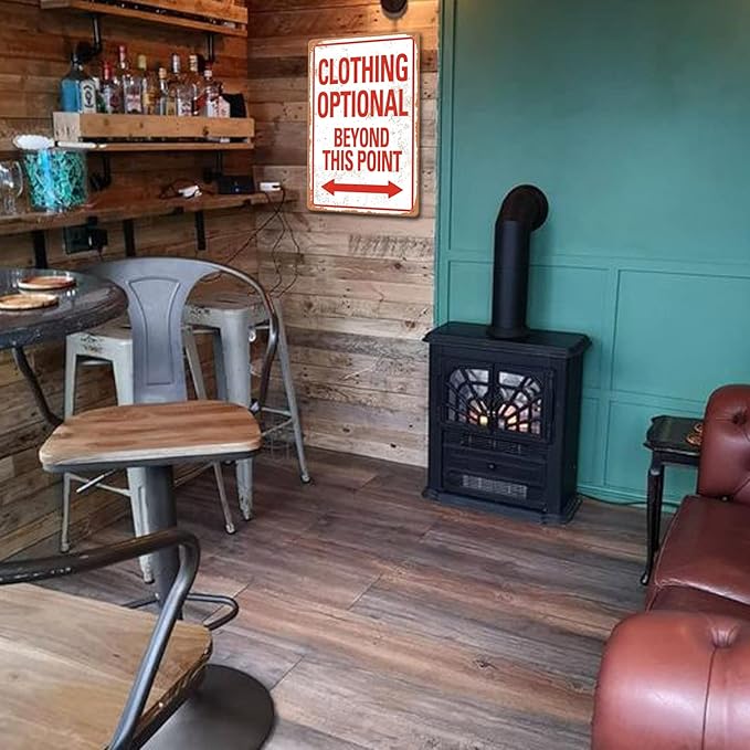 Clothing Optional Beyond This Point Sign Vintage Metal Tin Signs Man Cave Decor Bar Signs Wall Decor For Room Gifts For Men Red Sign 12 X 8 Inch