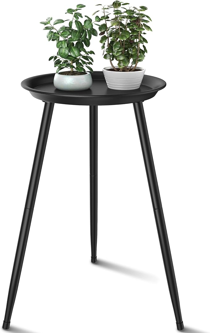 Indoor Plant Stand 20.8" Metal Mid Century Tall Plant Table for Flower Pots,Modern Plant Stand for Indoor Plants Outdoor Small Round Side for Home Decor Shelf Heavy Duty Plant Holder End Table Black