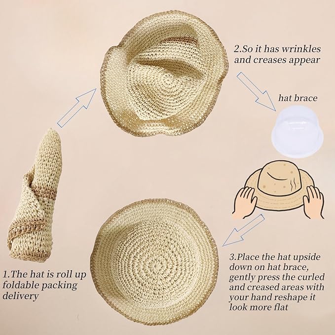 Floppy Big Beach Straw Hats for Women Foldable Summer Wide Brim Packable Sun Hat Womens Travel Straw Fedora Hat