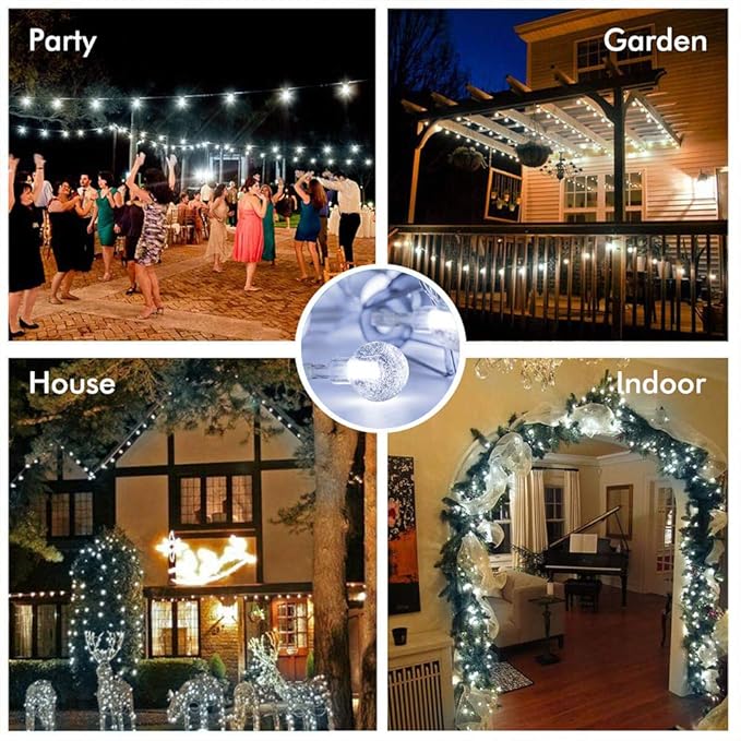 YoTelim Globe String Lights Battery Operated ,2 Pack 26.2FT 60 LED Cool White Water Proof Crystal Ball Outdoor String Lights with Remote Control for Home, Patio,Party, Christmas, Garden Decor