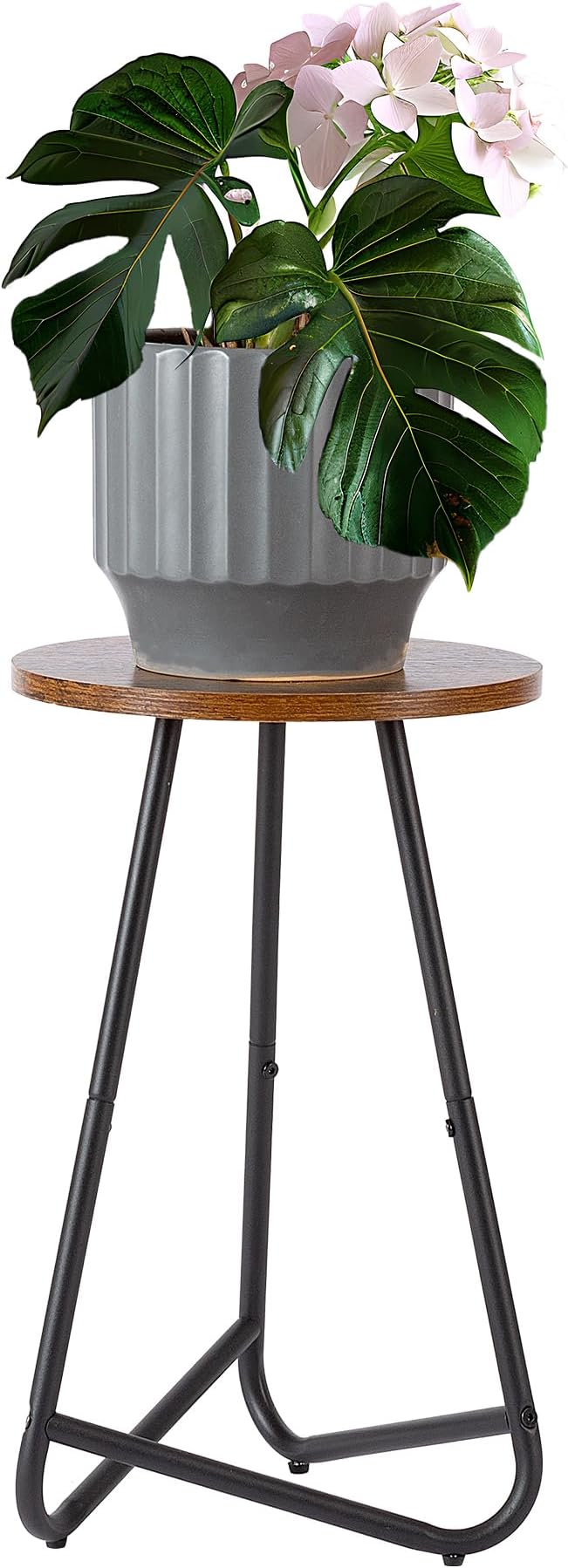 Indoor Plant Stand,Mid Century Wood Stand Plant Table,Modern Plant Stool for Outdoor,Metal Tall Holder for Flower Pots,Small Round Side End Table (Rustic Brown, 19 inch)