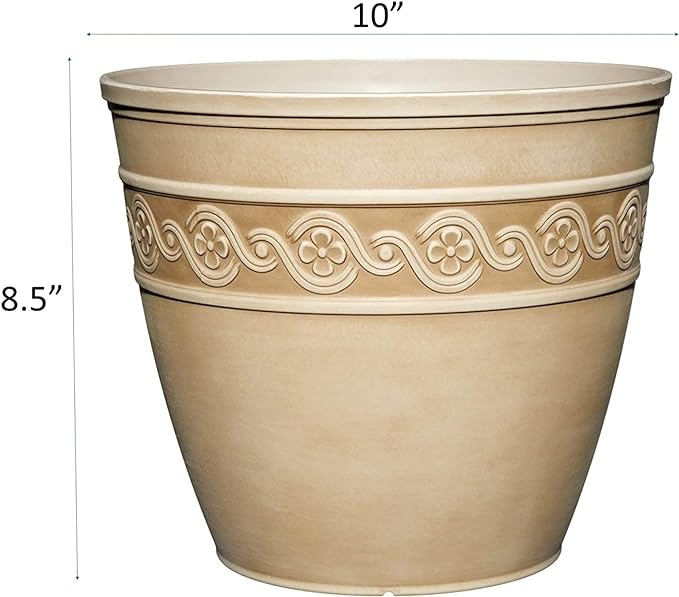 Classic Home and Garden Corinthian Resin Flower Pot Planter, Desert Tan, 10"