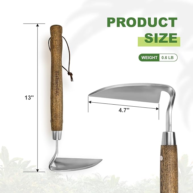 Haliaeetus Gardening Sickle Hoe, Japanese Bent Angle Weeding Sickle, Stainless Steel Weed Hoe Scraper