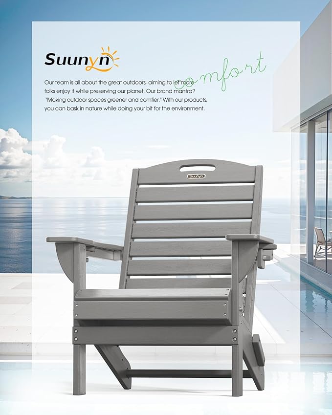 Adirondack Chairs Set of 2, Outdoor Fire Pit Chairs, HDPE All-Weather Adirondack Chairs with Cup Holder, Lawn Chair for Deck, Patio, Garden (Grey)