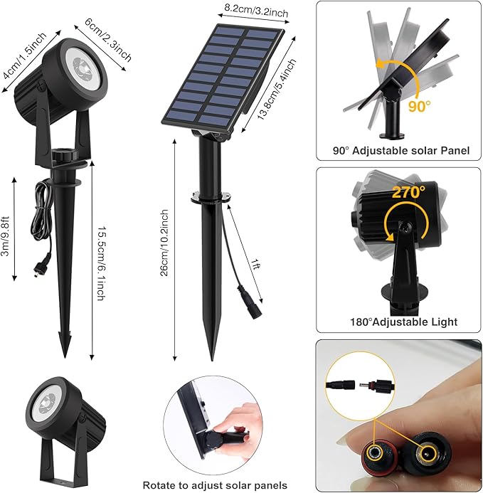 T-SUN Solar Spot Lights Outdoor Cold White Spotlights IP65 Waterproof Landscape Light Auto On/Off for Garden Yard Pathway Patio 4Pack