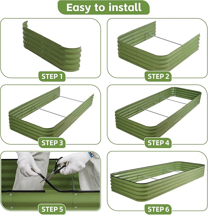 GoCampDriect 6IN1 Raised Garden Bed - 8x3x1ft Galvanized Raised Garden Boxes Outdoor Corrosion Resistant | Variable Shape 9x2x1ft Metal Raised Garden Beds for Planting Vegetable, Fruits,Flower