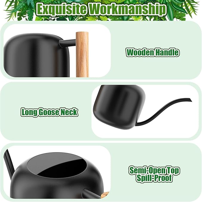 Green Moon Water Can Indoor Plant Black 1.2L/41oz with Long Spout Small Water Can Metal Watering Can Pot for Indoor House Plant Bonsai Outdoor Garden Flowers Decorative