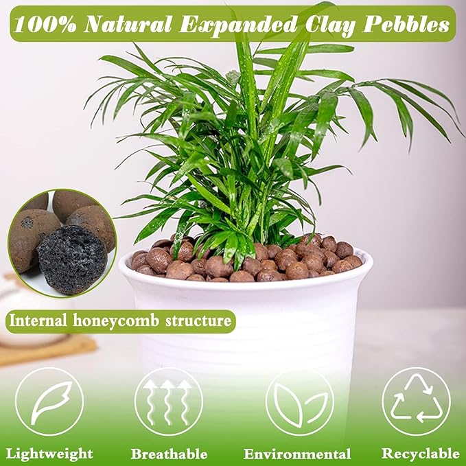 ZeeDix 12LB Expanded Clay Pebbles for Plants Hydroponic, 4mm-16mm Clay Leca Balls Hydroponic Rocks Growing Medium Potting Stones for Indoor Plants Drainage, Aquaponics, Natural Orchid Pebbles Balls