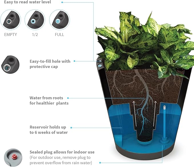 Crescent Garden Dot TruDrop Indoor/Outdoor Planter, Self-Watering Plant Pot, 16 Inches, (Alpine White)
