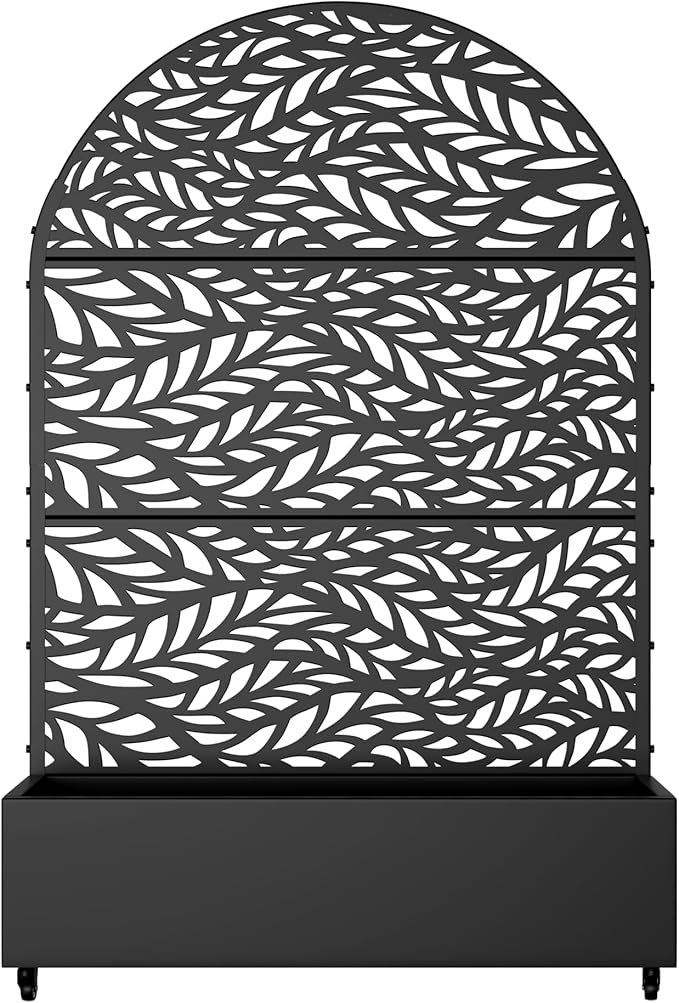 Casaphoria Metal Raised Garden Bed with Trellis and Wheels, 72"x47"x16" Arched Planter Box for Climbing Plants, Vegetables & Vines, Features Drainage Holes and Privacy Screen (Black-Spring)