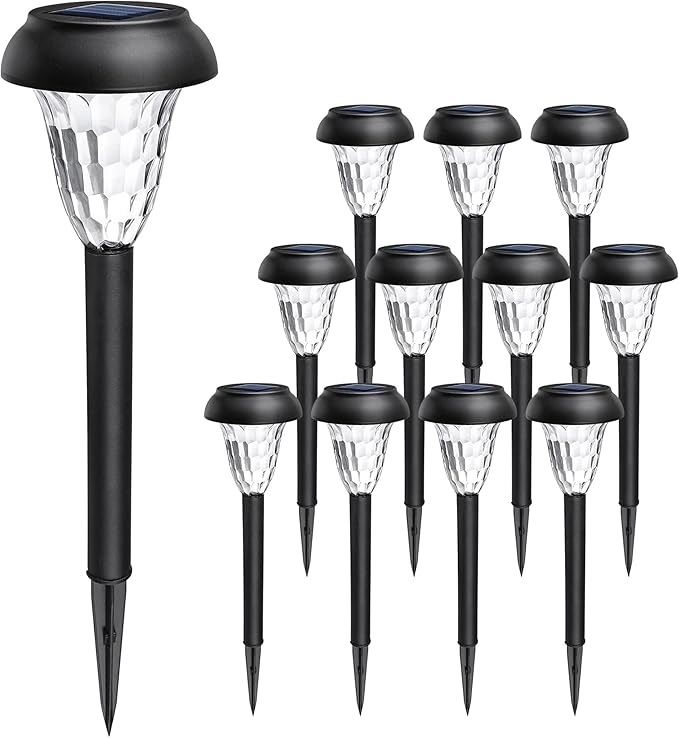 GIGALUMI 12 Pack Solar Light Outdoor Waterproof, Warm White Pathway Lights Solar Powered, Landscape Lighting, Garden Lights for Decor, Patio, Garden, Yard, Pathways, Walkway