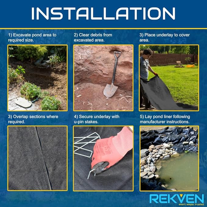 10 x 15 Feet Pond Liner Underlayment Non Woven Geotextile with 15 U-Pins