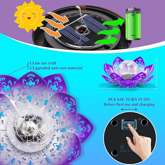 Huaxu Solar Garden Lights Outdoor Decorative - Bright Lotus Flower Table Lamp, Waterproof Solar Lights for Patio Pathway Yard Balcony Outside Decor