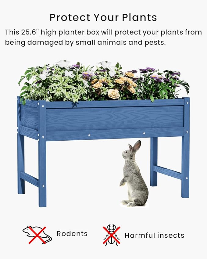 HDPE Raised Garden Bed with Legs, Outdoor Weather-Resistant Elevated Planter Box Stand for Seeds, Herbs, Flowers, Vegetables (Navy Blue)