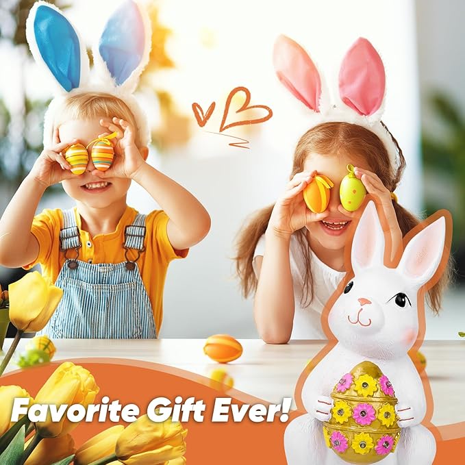 Brightever Outdoor Solar Garden Statues, Bunny with Easter Egg and 9 RGB LED Lights, Outdoor Figurine Lights - Solar Powered Garden Sculpture Easter Gifts for Kids, Women, Wife, Birthday