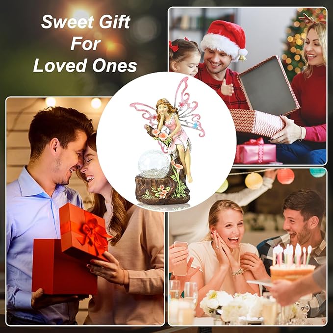 Garden Fairy Statue Outdoor Decor-Solar Flower Fairy Figurines-Garden Fairies Statues Decoration for Outside Lawn Yard Patio,Garden Ornament Gift,Tall 11.8 Inches