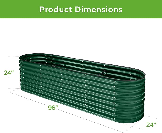 Best Choice Products 8x2x2ft Metal Raised Garden Bed, Oval Outdoor Deep Root Planter Box for Vegetables, Herbs w/ 4 Support Bars, 215 Gal Capacity - Dark Green