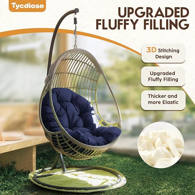Egg Chair Cushion Replacement, Waterproof Outdoor Hanging Egg Swing Chair Cushions Pads, U-Shaped Thickened Cushions for Hanging Eggs Chair with Ties, 47x33x7 Inches (Blue)
