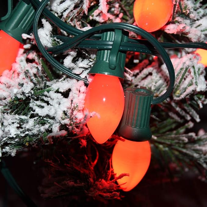 C7 Red Christmas Lights, 25Ft C7 Outdoor Christmas String Lights With 27 Red Ceramic Bulbs(2 Spare), Vintage Christmas Lights for Outdoor Roofline Patio Holiday Party Christmas Tree Valentine Decor