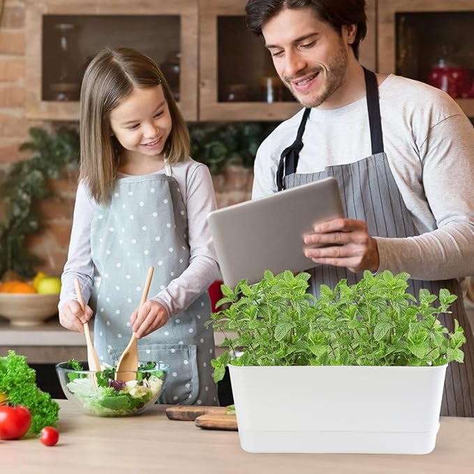 Herb Garden Planter Indoor Kit Self Watering Pots for Indoor/Outdoor Plants 2 Packs Windowsill Plant Pots with Drainage and Tray, Window Pot for Indoor Plants