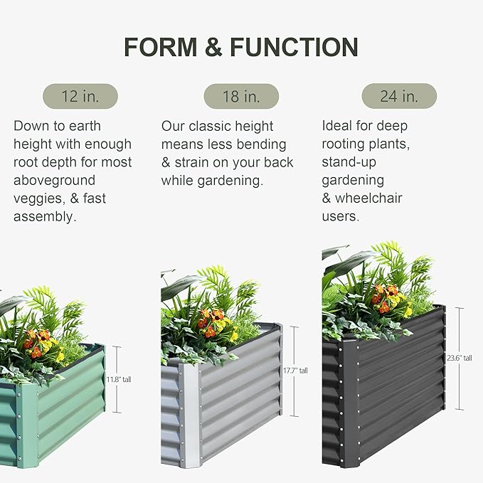 Domi Raised Garden Beds Outdoor, 8x4x1.5Ft Thickening Tall Metal Rectangular Deep Root Box Planter for Vegetables, Flowers, Herbs, and Succulents 1.5" Deep w/ 342 Gallon Capacity - Green