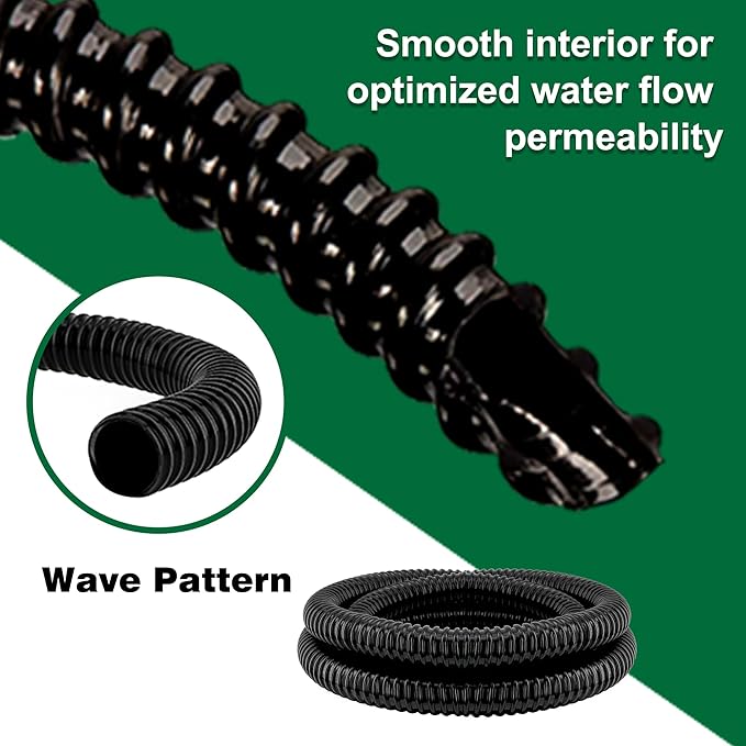 1" Dia. Corrugated Pond Tubing 1-Inch ID, 3.9 FT Length, Black PVC Kinkproof Strong Flex Tubing