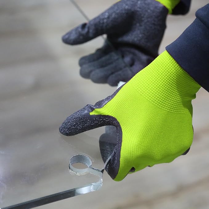 Evridwear Crinkle Latex Rubber Hand Coated Safety Work Gloves for Men Women General Multi Use Construction Warehouse Gardening Assembly Landscaping (XL-Size) Lime 120 Pairs Pack