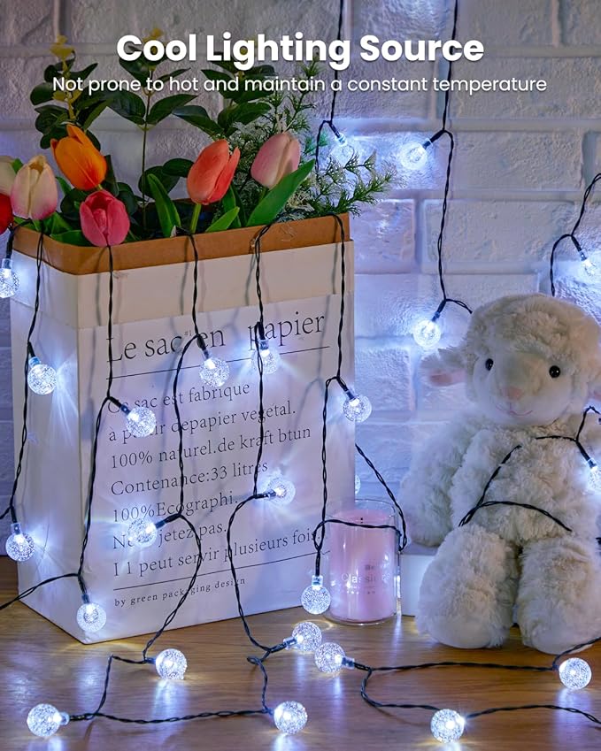 Brightown 2-Pack 120 LED 72 FT Solar String Lights Outdoor, Crystal Globe Lights with 8 Lighting Modes, Waterproof Solar Powered Patio Lights for Garden Yard Porch Wedding Party Decor (Pure White)