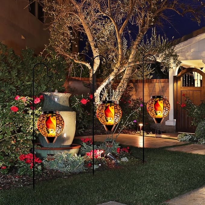 DREAMSOUL Cardinal Hot Air Balloon Solar Lantern, Metal Solar Lantern with Flickering Flame, Solar Lanterns Outdoor Waterproof for Lawn Patio Decor Christmas Gifts