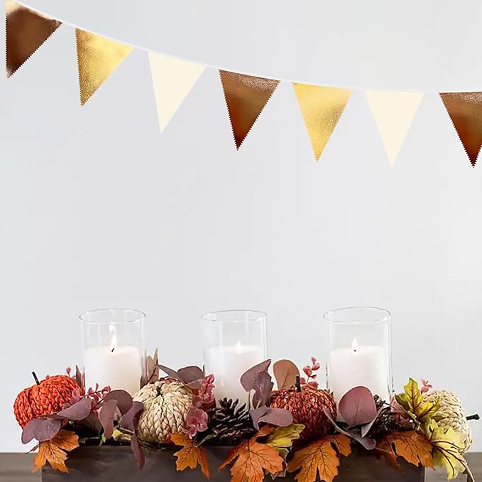 Brown Beige and Gold Party Decorations Fabric Triangle Pennant Banner Flag Bunting Garland for Boho Neutral Rustic Cowboy Western Teddy Bear Birthday Baby Shower Graduation Engagement Party Supplies