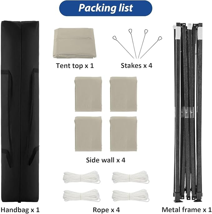 COBIZI 10x10 Heavy Duty Pop up Canopy with 4 Removable Sidewalls, Canopy Tent with Portable Bag, Ez Pop up Tent Commercial Gazebo Waterproof Sunshade for All Weather Party Camp Stall Patio,Khaki