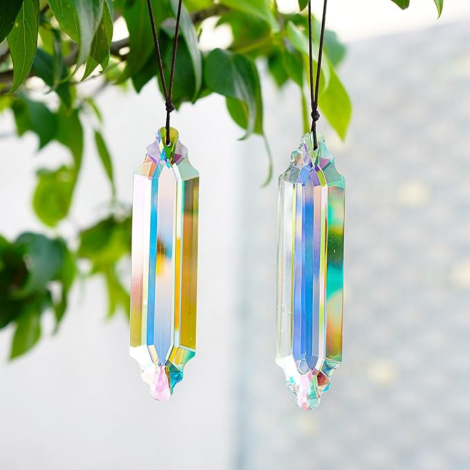 HDCRYSTALGIFTS 2 Pack 5" Large Crystal Suncatcher Prisms,AB Crystals for Sun Catchers,Rainbow Maker Hanging Prisms for Windows,Room,Chandelier,Garden Home Decor