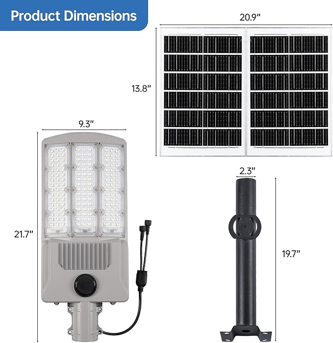 11000W Solar Street Light Outdoor with Dual Solar Panels IP65 Waterproof – 650,000LM 3-Sided LED Lights, 144pcs LEDs, 50000mAh Battery, Motion Sensor, Dusk to Dawn for Parking Lot, Yard,Garden