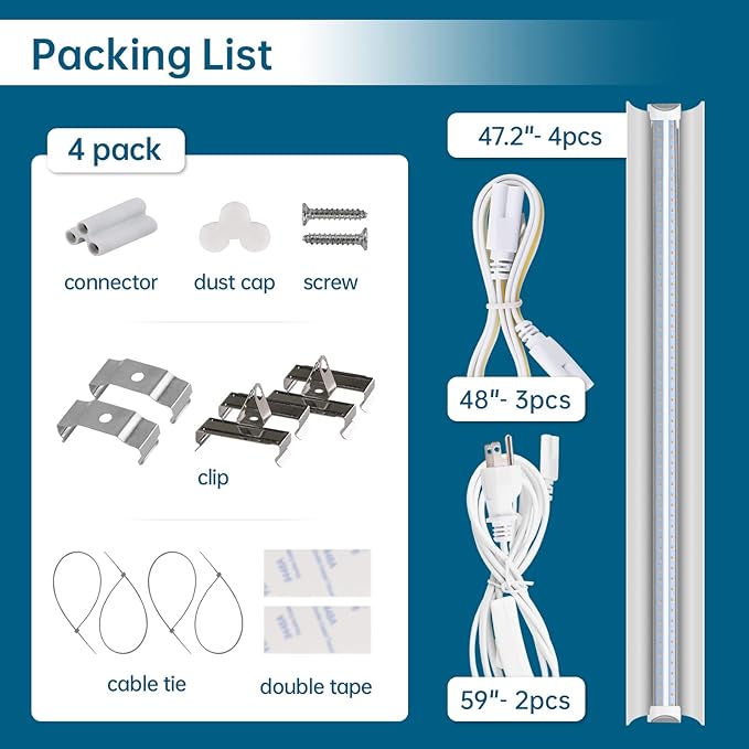 Barrina LED Grow Light 4FT,168W(4 x 42W, 1000W Equivalent), Full Spectrum, V-Shape with Reflector Combo, Grow Lights for Indoor Plants, Greenhouse, 4-Pack