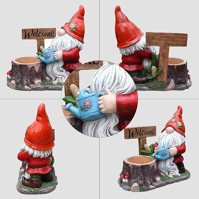 Garden Gnome Statues Large Planter - Outdoor Gnome Statues with Planter Pot Yard Welcome Decorations Outdoor Gnomes Planter Clearance Sculptures Decor for Lawn Ornament 25 inch, Red Hat
