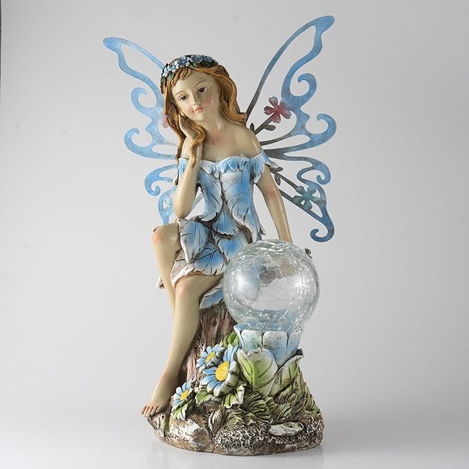 Garden Fairy Decor,Solar Outdoor Statues, Fairy Garden Accessories, Fairy Figurine for Outside Gifts,Resin Ornaments for Patio Yard Lawn,Size6.89 x 5.24x 12.68 inches