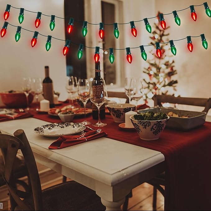 C7 LED Christmas Lights Multicolor 25Ft Outdoor Christmas Decoration Lights with 27 Red Green LED Bulbs, Vintage Christmas Lights for Christmas Tree Carnival Patio Wedding Holiday Pathway Lighting