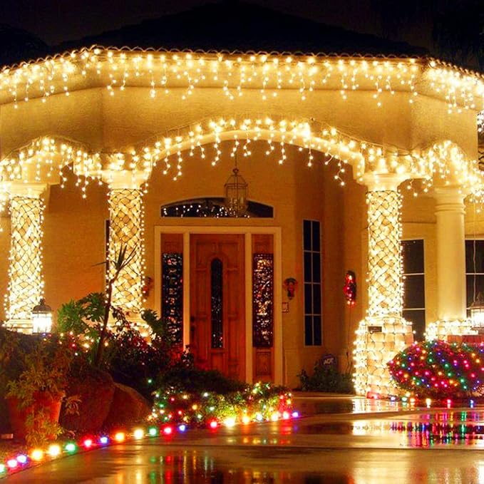 JMEXSUSS 800 LED Icicle Lights for Outside, Icicle Christmas Lights Outdoor, Warm White Christmas Lights for House Holiday Party Wedding Christmas Decorations