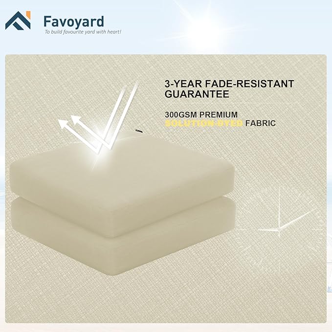 Favoyard Outdoor Chair Cushion 24 x 24 x 4 Inch Rainproof & 3-Year Fade Resistant Patio Furniture Cushions with Removable Cover and Adjustable Ties for Garden Sofa Couch Pads Set of 2, Beige