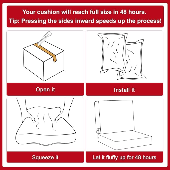 Favoyard Outdoor Deep Seat Cushion Set, 19 x 19 Inch Rainproof & 3-Year Fade Resistant Patio Furniture Cushions, Removable Seat Bottom & Back Cushion Covers with Ties for Chair, Sofa, Couch, Red