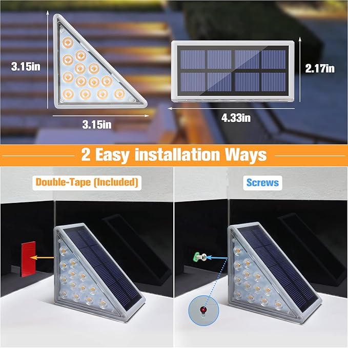 VOLISUN Solar Stair Lights 6 Pack, Solar Step Lights Outdoor Waterproof IP67, LED Outdoor Step Light,Outdoor Light Decor for Garden Stair, Deck, Front Step, Front Porch, and Patio(3000K)