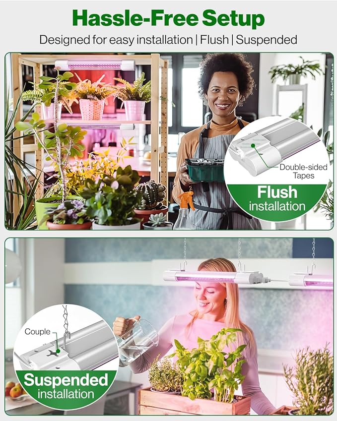 Sunco 1ft Grow Light LED, 10W, Full Spectrum, for Seed Starting, Seedling, Indoor Plants, Plug in Suspended Fixture, Link Up to 16, Inline Switch, ETL 2 Pack