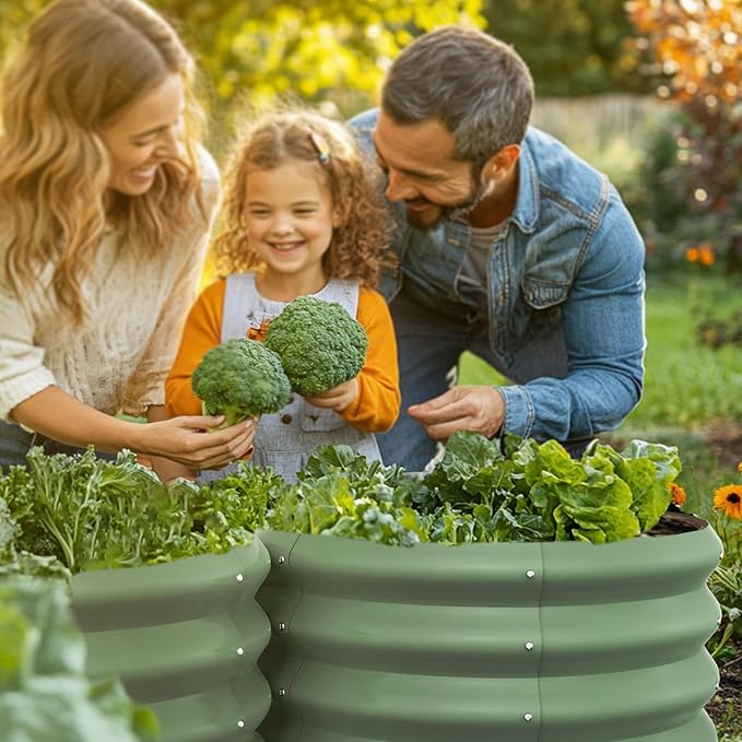 2x2x1ft Round Galvanized Raised Garden Bed Outdoor Metal Planter Box Raised Beds for Gardening,Vegetables,Fruits,Flowers & Herbs (Green)