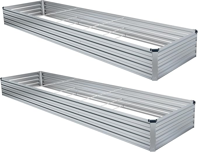 2 Pack 12x2x1FT Galvanized Raised Garden Beds Kit Outdoor Metal Gardening Planter Box for Vegetable Elevated Flower Herbs,Silver