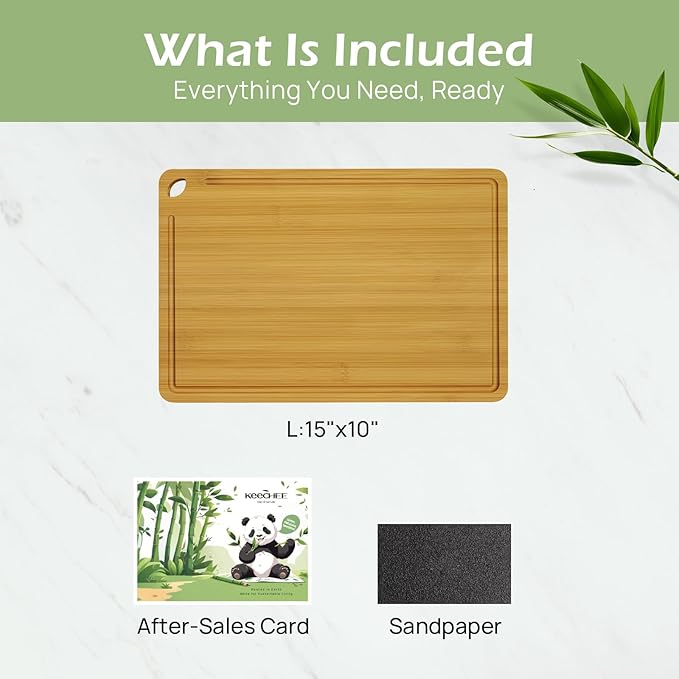 Cutting Board For Kitchen Natural Bamboo With Smooth Finish & Deep Juice Groove โ L (15x10) โ Great For Slicing, Serving