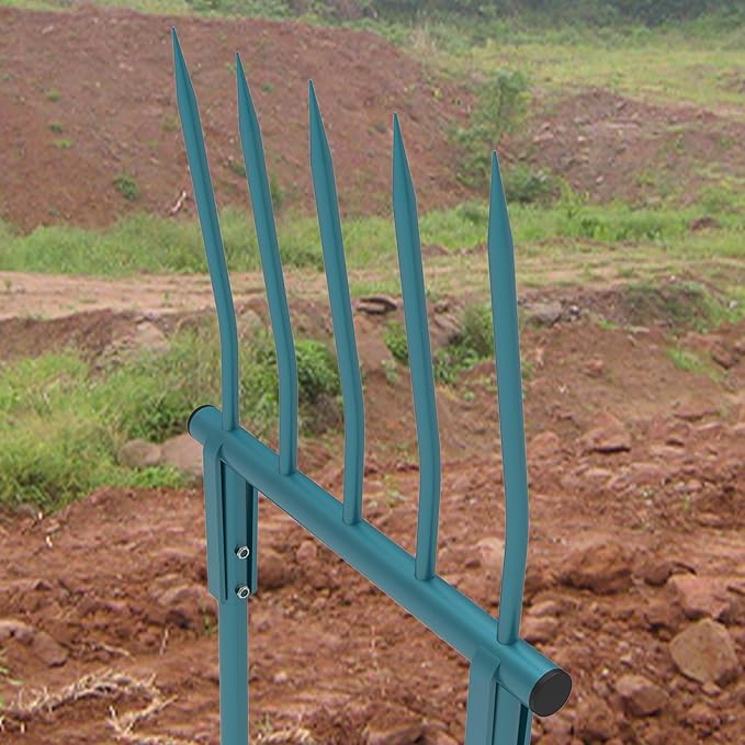 Broad Fork Garden Tool, 5 Tines 20 in Broadfork Hand Tiller, 55 inch Heigh Pitch Fork, Ergonomic U-Shaped Design, Spading Digging Fork for Gardening, Cultivating, Aerate Clay Soil for Farm