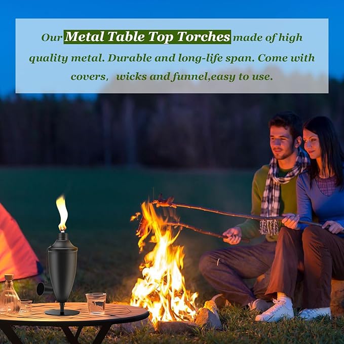 4 Pack Metal Tabletop Torches,22 oz Citronella Torches for Outside, Refillable Outdoor Flame Torch Light, Comes with Wicks and Covers, Ideal for Parties, Landscape, Garden Decor, DIY