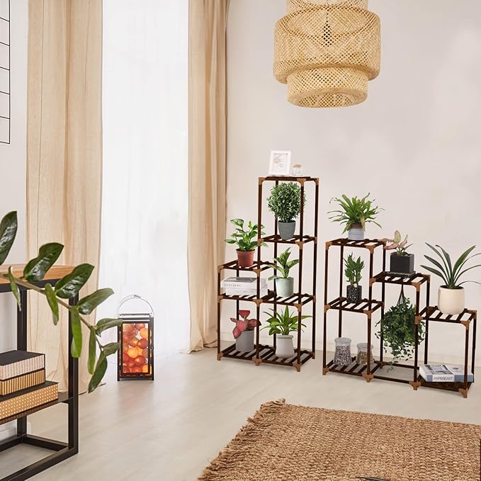 XXXFLOWER Plant Stand Indoor Outdoor Large Plant Cabinet Corner Holder Plant Shelf 13 Tiers Wood Plant Rack for Multiple Plants Pots Flowers Stand for Living Room Boho Apartment Balcony Garden Decor