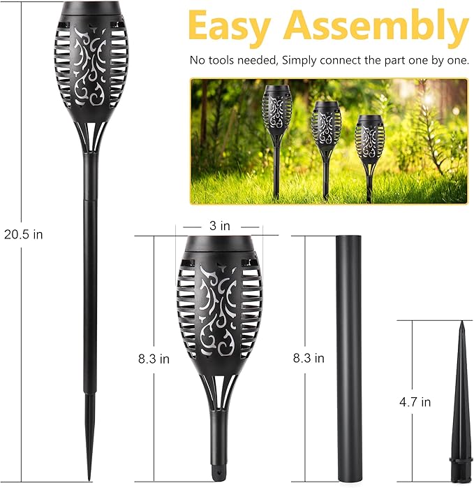 Toodour Solar Torch Flame Lights, 12 Pack Solar Light Outdoor with Flickering Flame, Waterproof Pathway Lights Landscape Decoration Lighting for Garden, Lawn, Yard, Outdoor Decorations