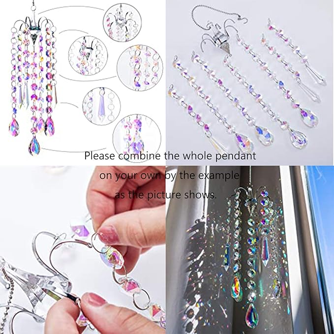 H&D HYALINE & DORA Chandelier Wind Chimes AB Coating Crystal Prisms Hanging Suncatcher Pendant Home Decor Gifts